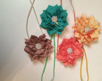 2 toned simple flower headbands - child headband - skinny elastic band - flower headband - rhinestone headband - photo prop - gift under 5