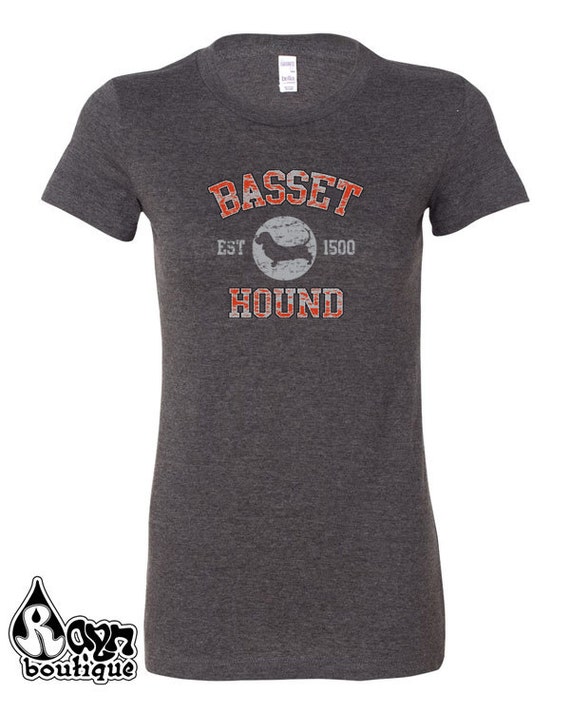 Womens Old School Vintage Look Basset Hound puppy dog pet lovers t-shirt, tshirt is Bella-Canvas