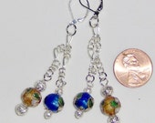 Multi-Colored  Cloisonné  Earrings with Silver Plated Davinci Chain and Findings, Spring back Earrings