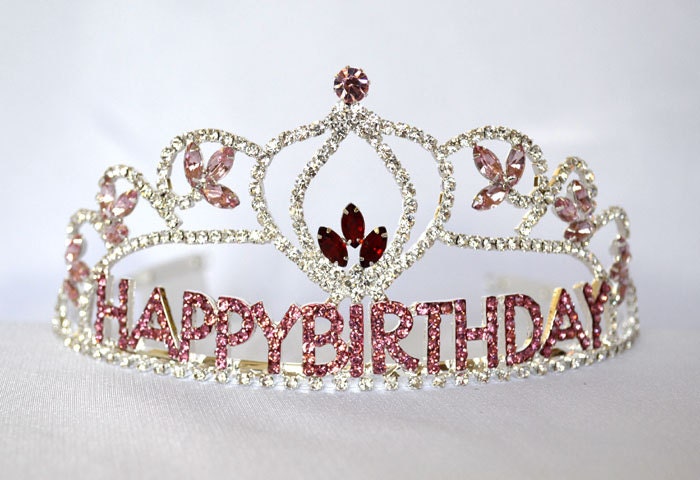 Flower Birthday Girl Tiara with Pink Rhinestones Birthday