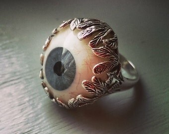 glass eye ring, Sterling silver, Evil eye, prosthetic eye ring