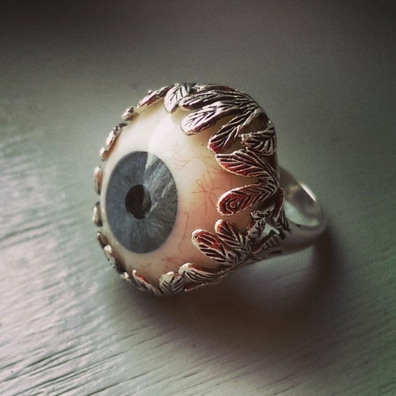 glass eye ring Sterling silver Evil eye prosthetic eye ring