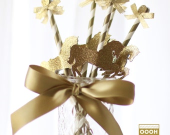 MADE TO ORDER Gold Sealed Glitter Merry-Go-Round/Carousel Cupcake Toppers in Gold- Set of 6 or 12