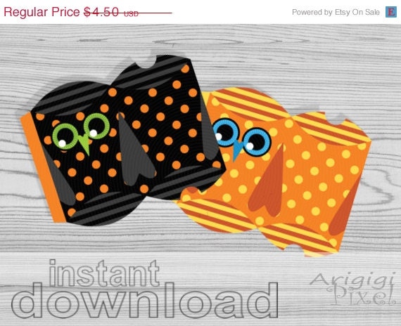 ON SALE 70 % OFF Printable Pillow Gift Box, Halloween Owl Treat Box, Diy, Printable Box Template, black, orange, set of 4, Pdf file instant Il_570xn