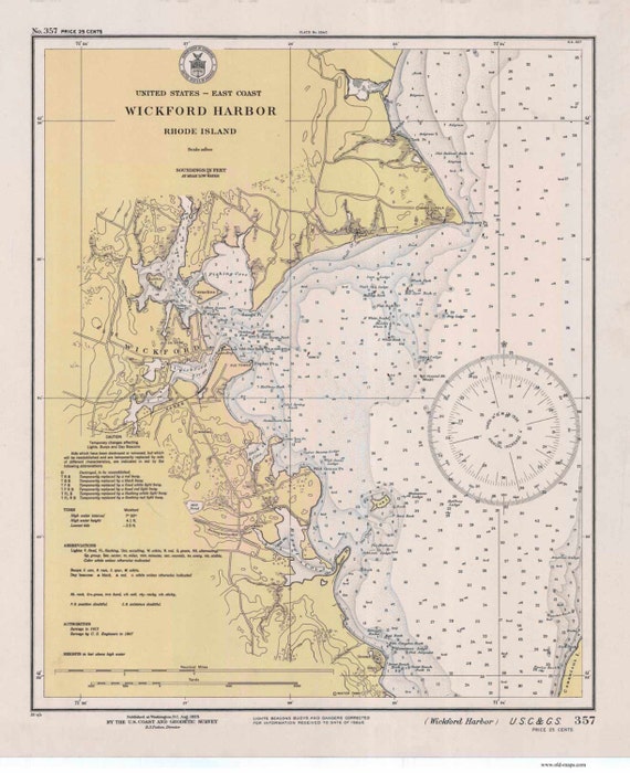 Wickford Harbor RI 1935 Nautical Map by the USCGS Reprint