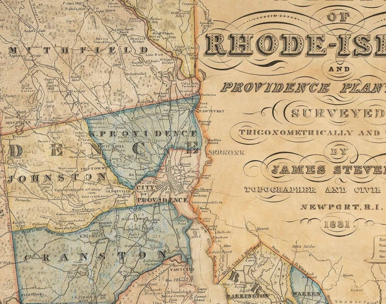 Rhode Island 1831 Map with early Placenames by Stevens by Oldmap