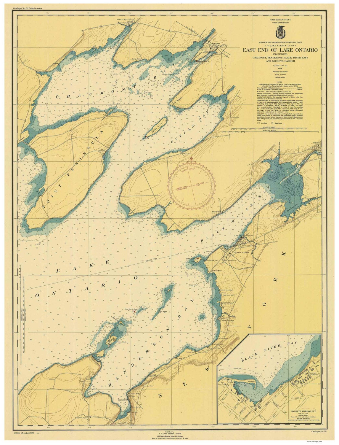 Lake Ontario East End 1946 Nautical Map Chaumont