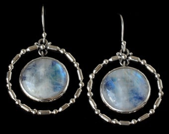 Silver Rainbow Moonstone Hoop Earrings: ALTHEA