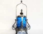 Vintage Pickle Castor with  Cobalt Blue Glass and Fork, Victorian "Reed Barton" Silver Plated Serving Piece -  Antique Pickle Jar