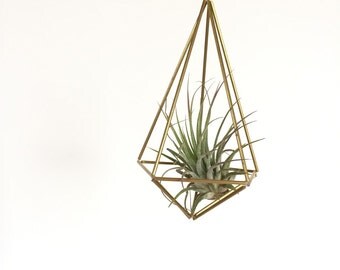 Brass geometric shape, hanging planter, ready to ship hanging air plant, gold hanging terrarium, geometric mobile,