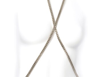 Silver Body Chain, Belt, Harness, Long Shiny BDSM Chain Leash Connector, Body Jewelry, Wrap Necklace, Multi Use, Glam Rock