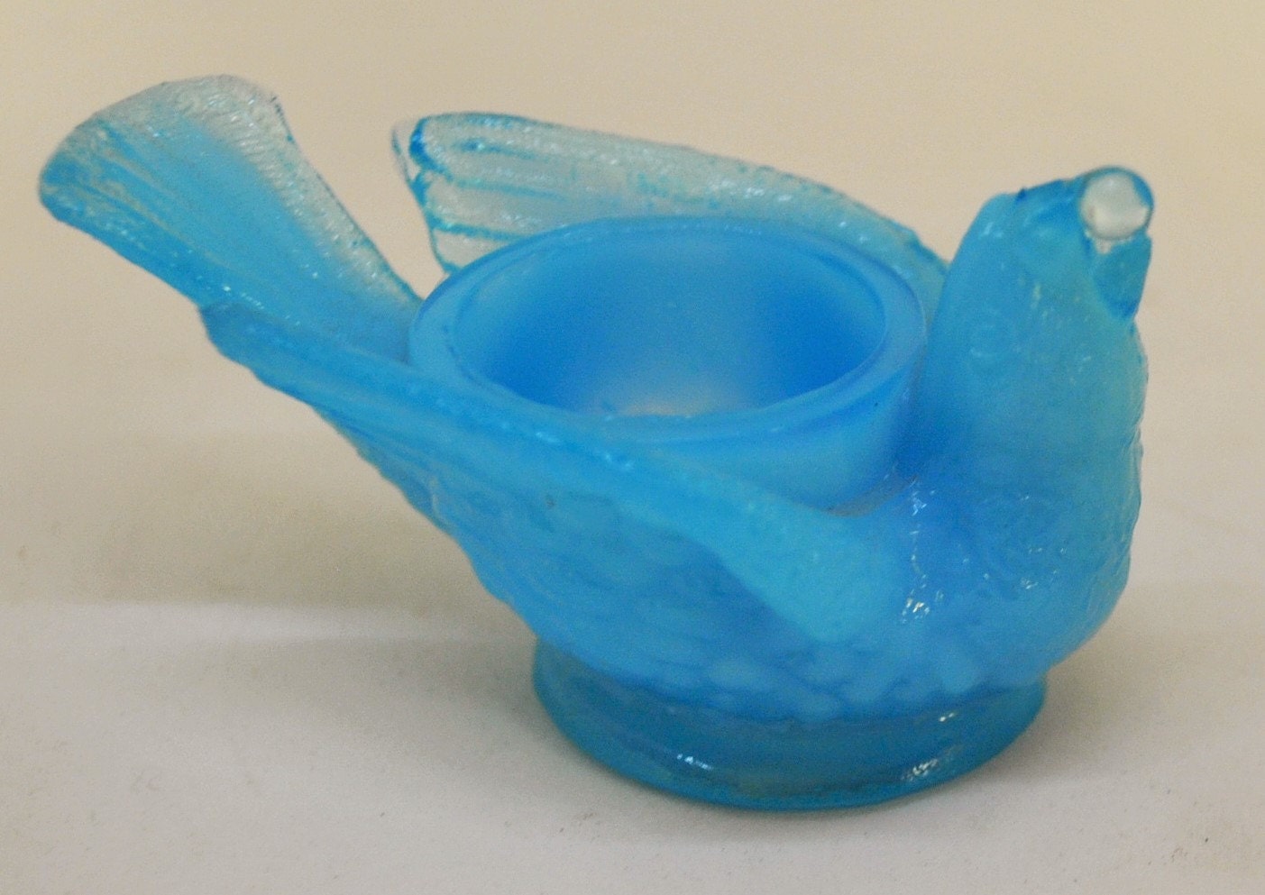 Vintage Small Blue Glass Bird Candle Holder