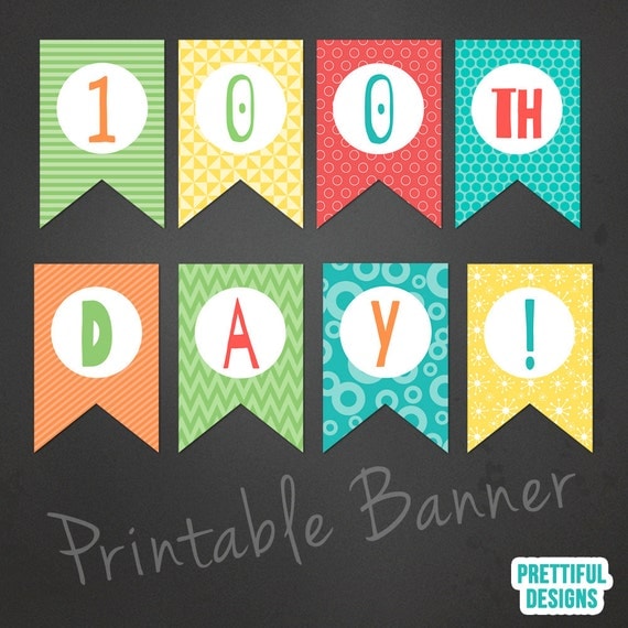 Items similar to 100th Day of School Printable Banner - Instant ...
