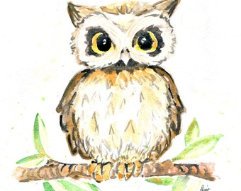 Items similar to DIGITAL watercolor illustration-baby owl with teddy ...