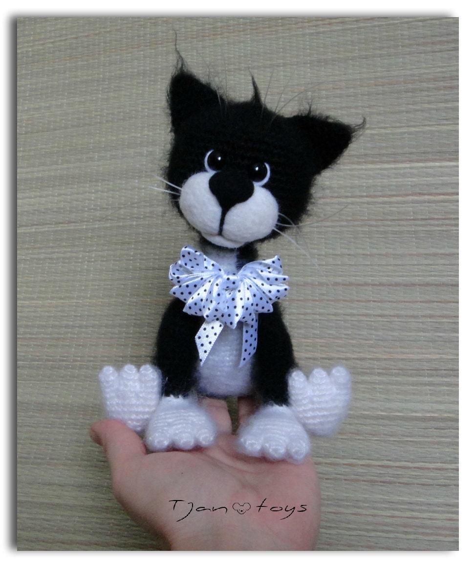black and white cat soft toy