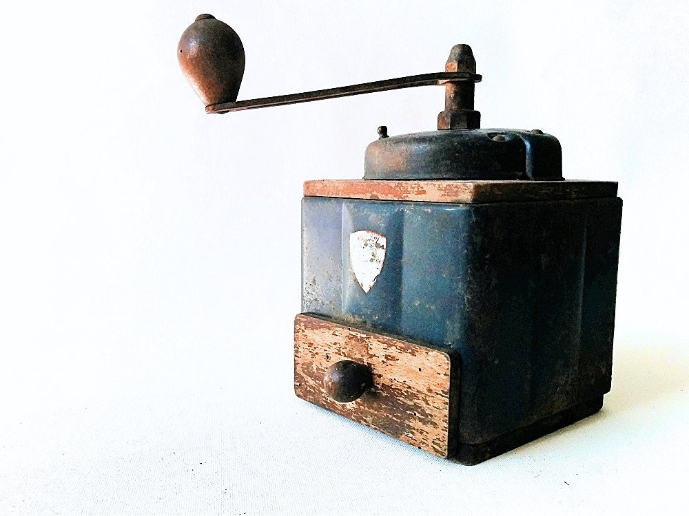 Antique Coffee Grinder Peugeot Freres Vintage French BLUE