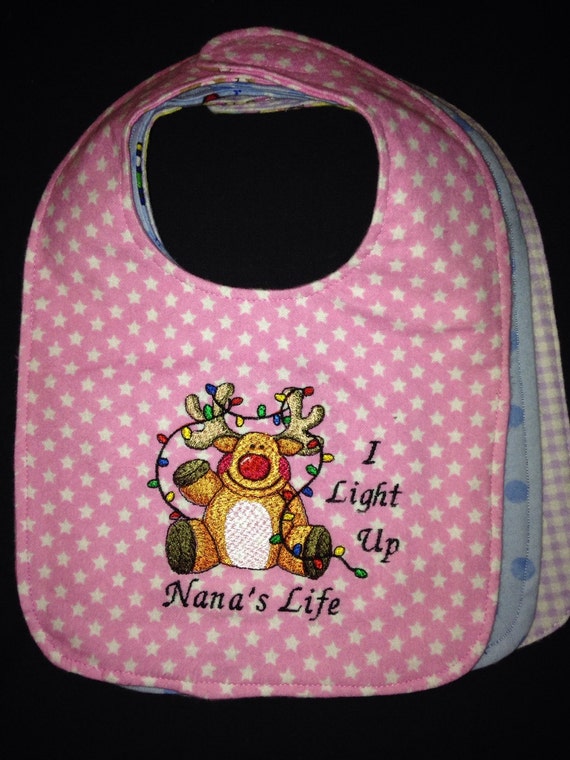 NANA Reversible Embroidered Handmade Baby Bib I by RoszannasDolls