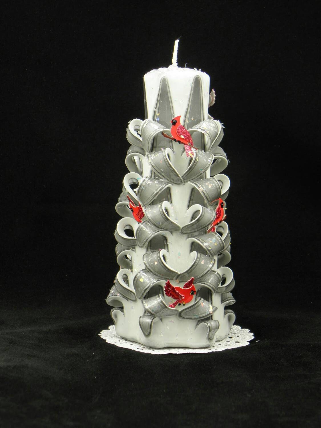 Hand Carved Candle Gray and White Christmas Tree Carve with