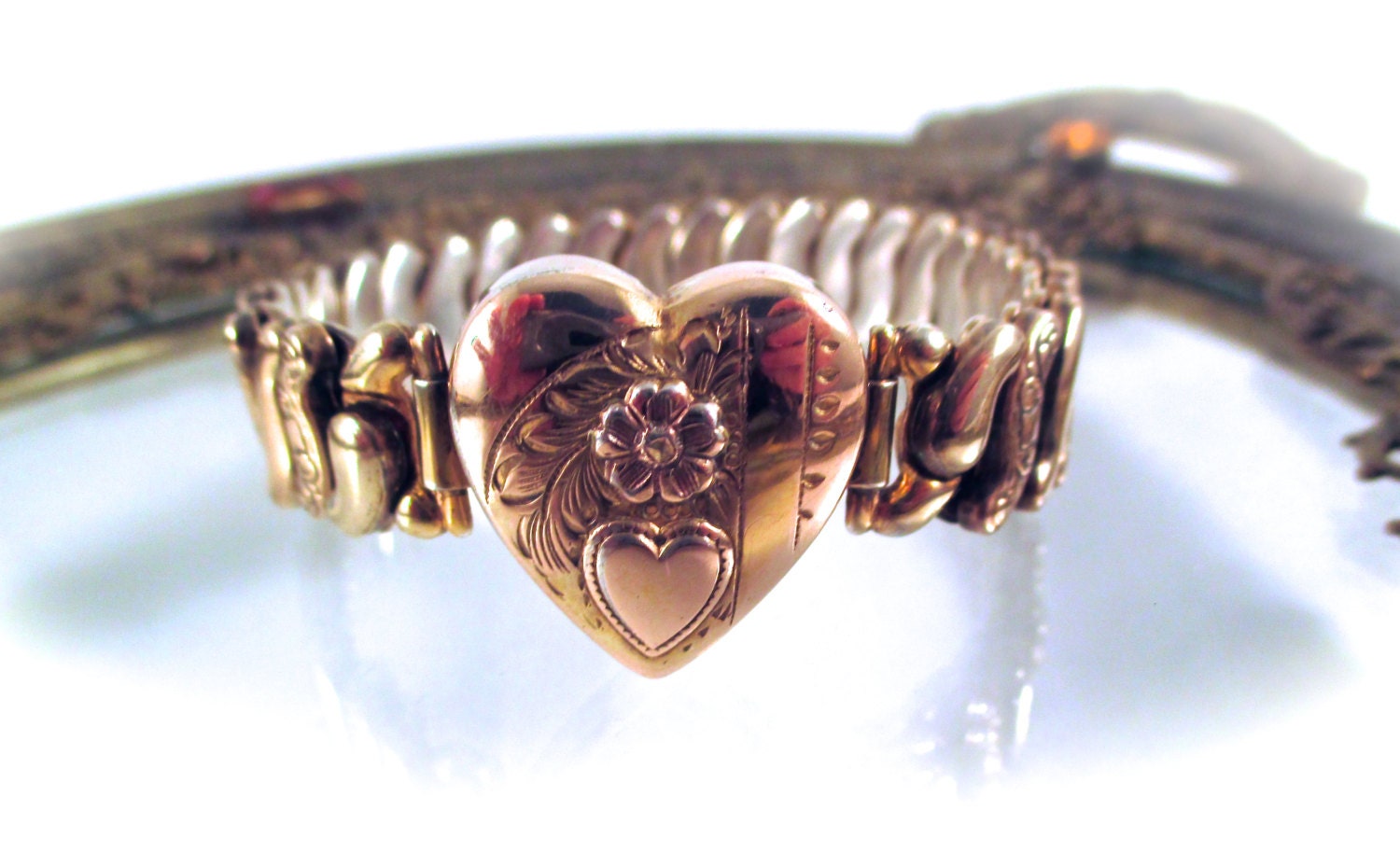 Vintage GOLD SWEETHEART BRACELET Co Star Sterling Silver Base