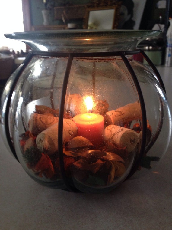 Beautiful Vintage Caged Glass Lantern Antique Candle Holder