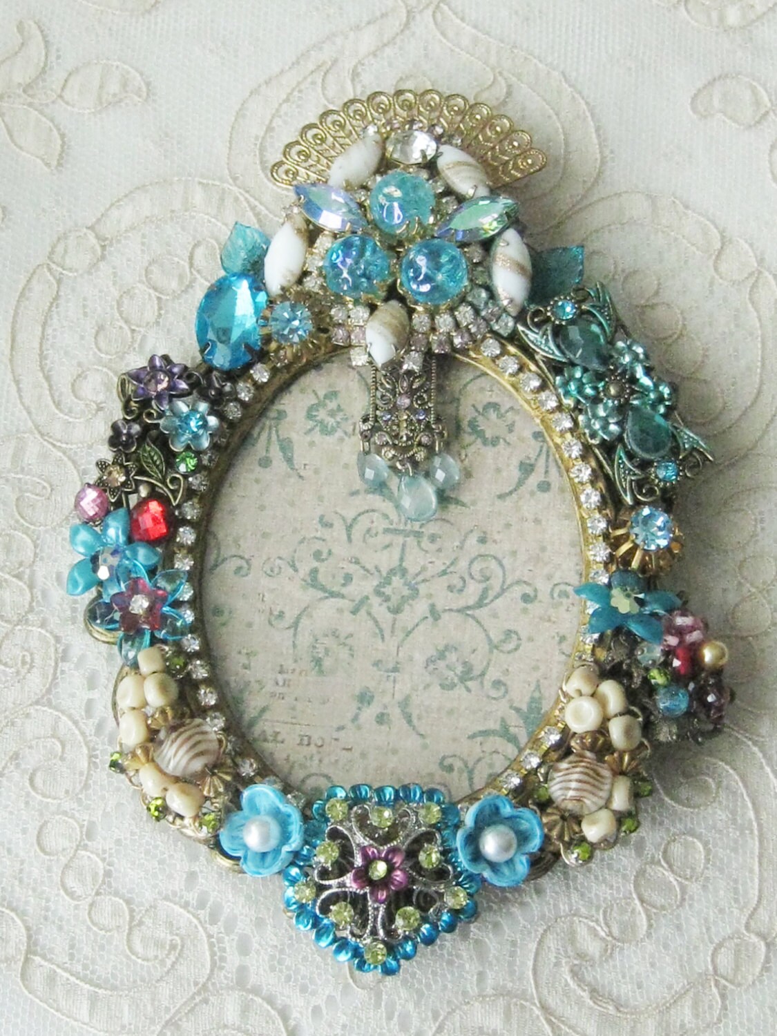 Jeweled Small Vintage Picture Frame Artist One of a Kind