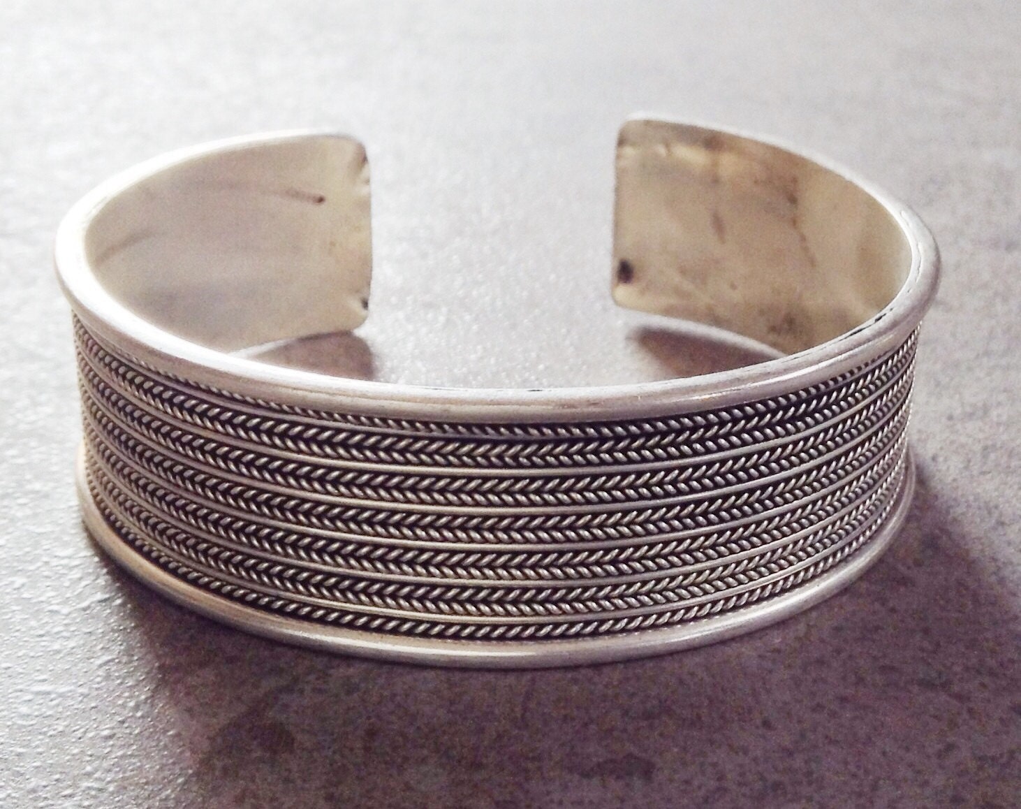 Hmong Silver and Brass Decorative Tribal Ethnic Cuff Bracelet