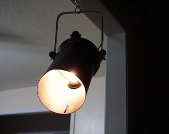 Theater spot light re purposed to pendant lamp. Vintage 1960's spot light housing and bracket. Industrial lighting. Offers considered!!