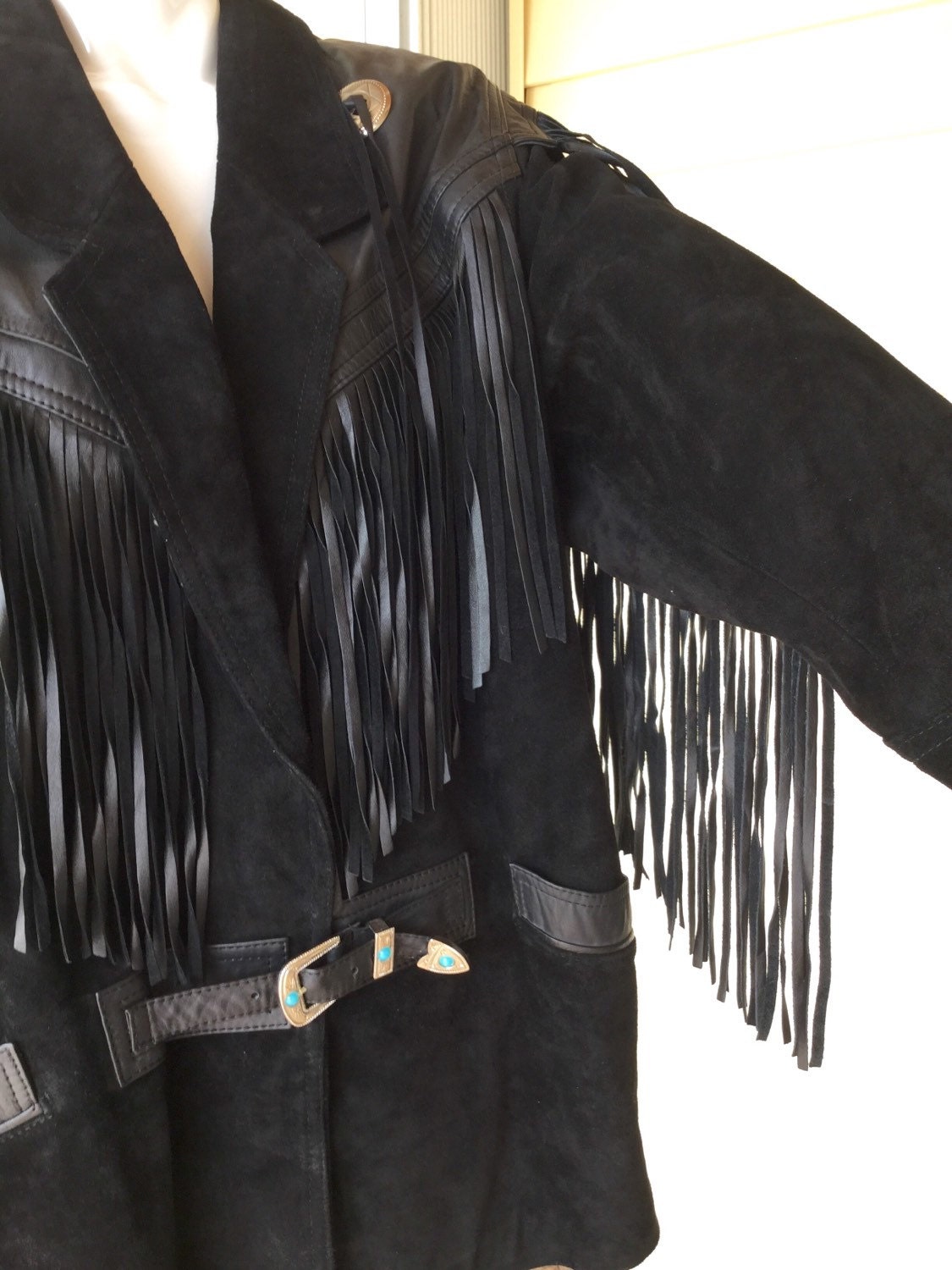 Leather and suede fringed coat by DesignsbyDDT on Etsy