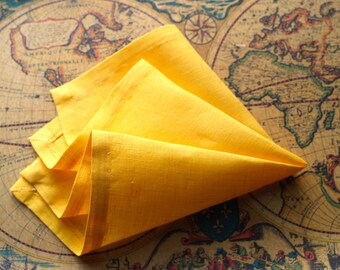 Italian Linen Saffron Yellow Pocket Square/Handkerchief