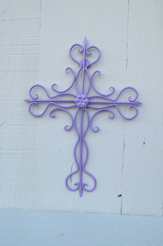 Items similar to Metal Cross Wall Art / Purple Lilac Cross Wall Decor / Home Decor / Bathroom