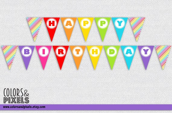 Items similar to DIY Triangle Birthday Banner, Happy Birthday Printable ...