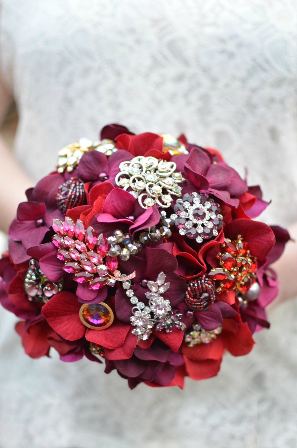 Fuchsia Vintage Brooch Bouquet, Brooch Bouquet, Bouquet, Red Bouquet, Red Brooch Bouquet