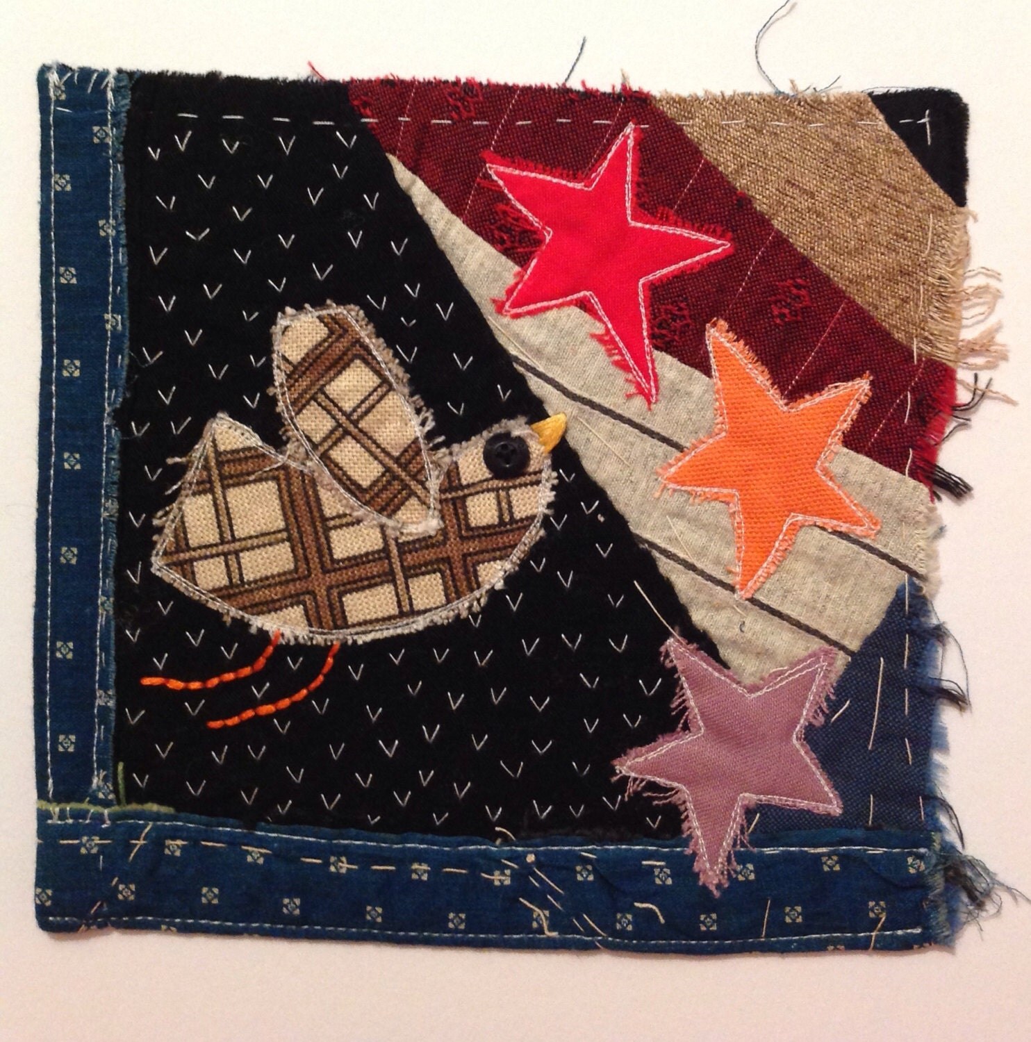 Textile art bird wall art bird fibre art bird embroidery