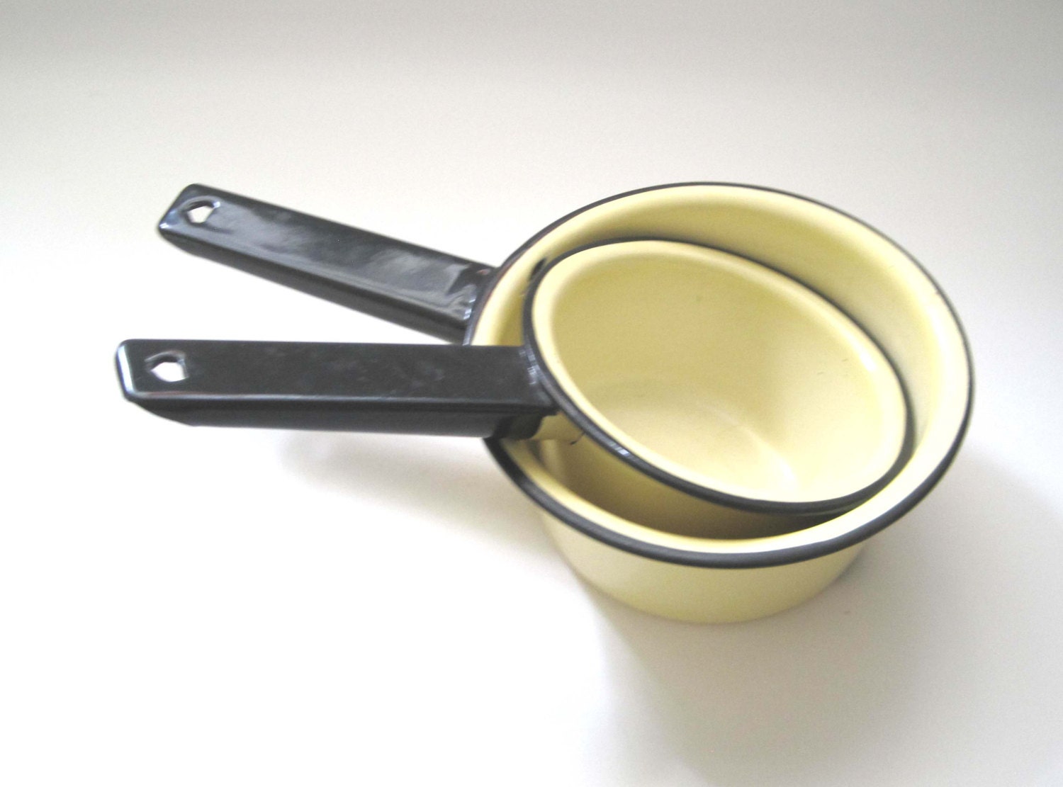 2 Small Yellow Enamel Pans Small Sauce Pan Vintage