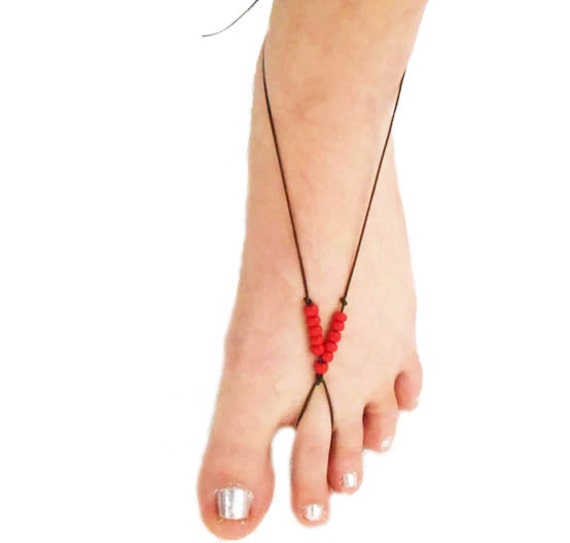 SALE, Barefoot sandals, beaded sandal, Slave Anklet, Red beaded ...