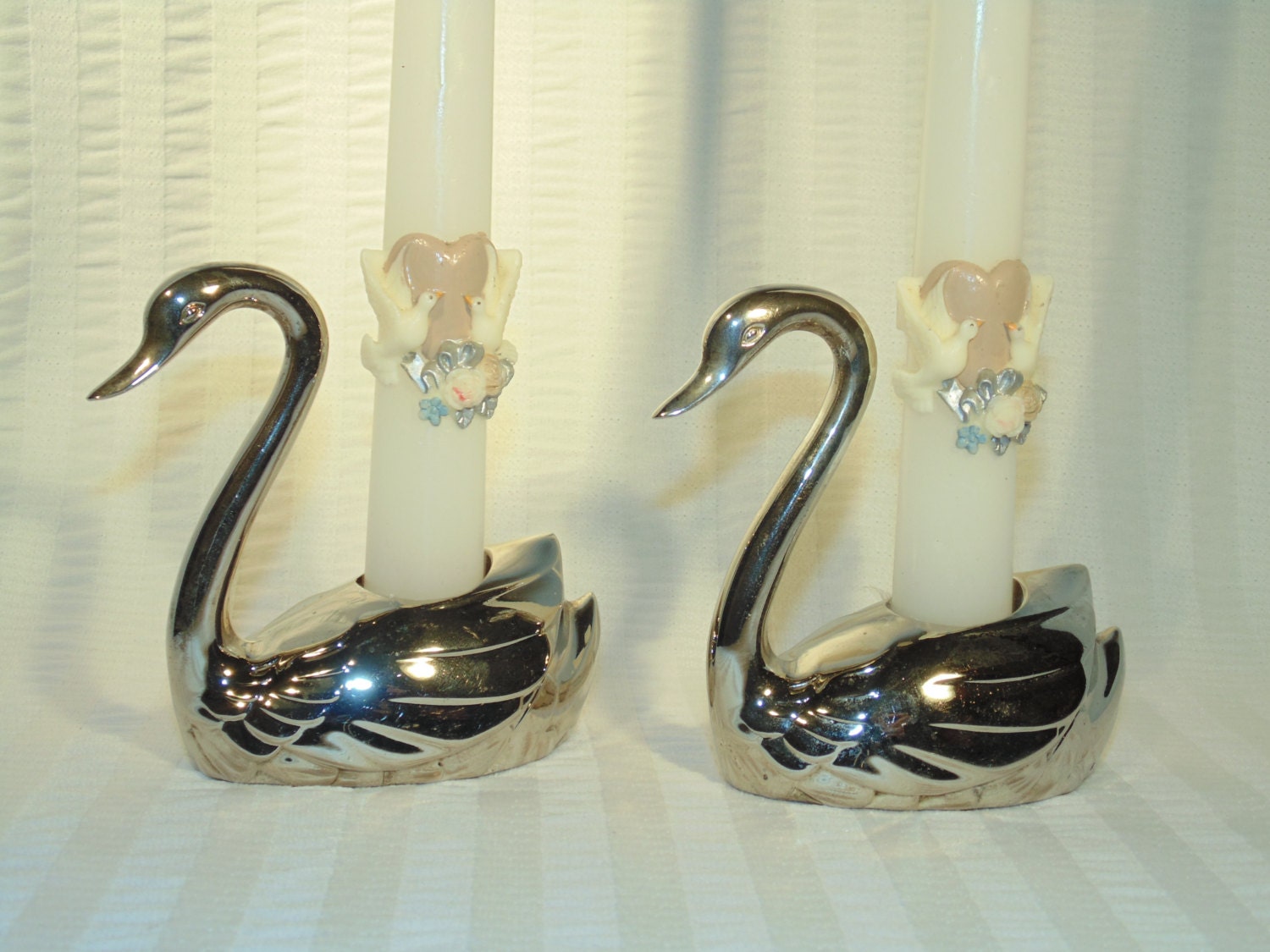 Silver Plated Swan Candle Holders Pair An Absolutely