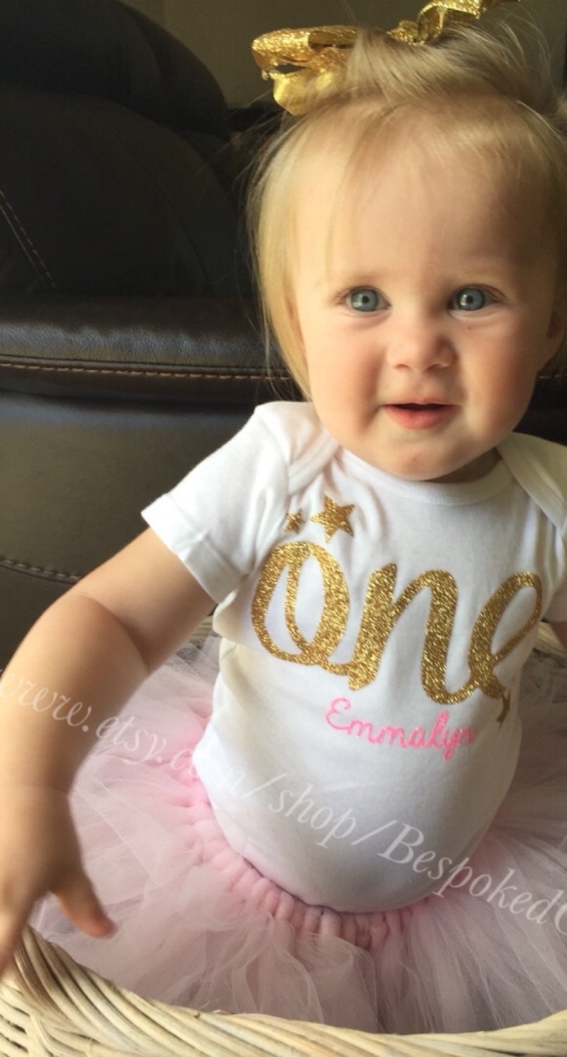 Gold Twinkle Twinkle little Star Birthday outfit/Pink and Gold Personalized First Birthday Outfit/ - il_fullxfull.754773858_90bh