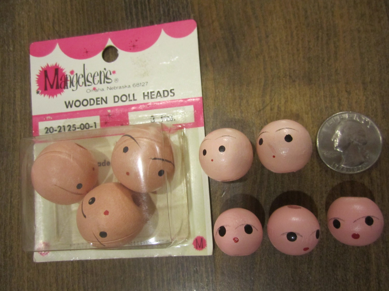 8 Assorted Painted Wooden Bead Doll Heads Doll by RedStarVintage