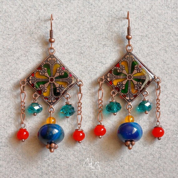 Stained glass earrings. Very bright and colorful earrings. Summer jewelry, fashion earrings. Perfect gift for her
