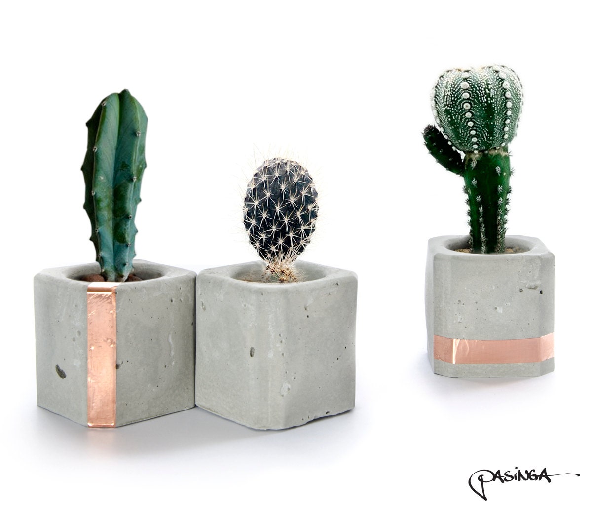 Concrete Decor | geometric concrete copper cups set of 3 small cube concrete Concrete Decor | geometric concrete copper cups set of 3 small cube concrete