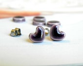 Royal Purple Heart Post Earrings Tiny Ceramic Studs Heartpottery Hypoallergical