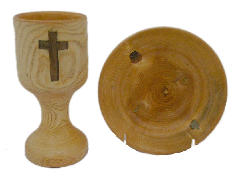 Wooden Communion Set Ash Chalice and Paten Alter Set with