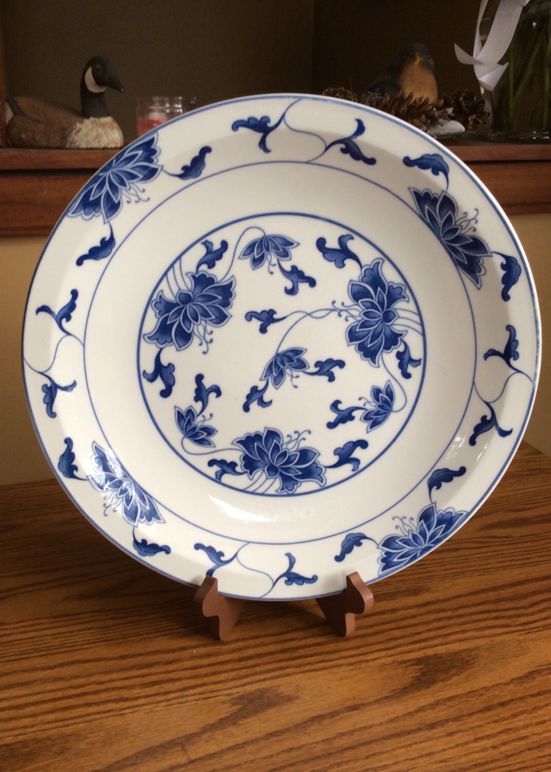 Vintage Blue and White Round Serving Platter by MyFriendsAttic
