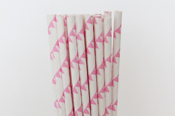 Pink Pennants Paper Straws-Pink Straws-Pennant Banner Straws-Wedding Straws-Shower Straws-Party Straws-Mason Jar Straws-Cake Pop Sticks Il_570xn