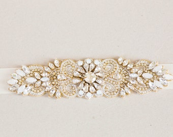Gold and opal wedding belt, bridal sashes in gold - Style sash R20 (Ready to ship)