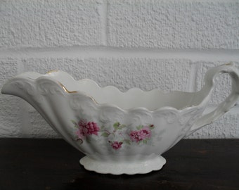 Antique Gravy Boat Pink Floral Pattern by East Palestine Pottery Company