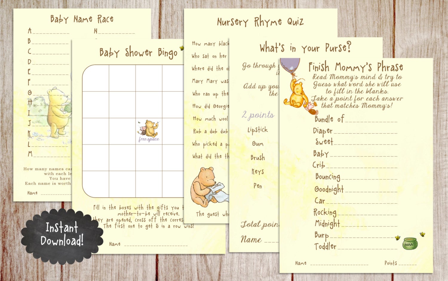 Don't Say Baby Baby Shower Game Printable Winnie the Pooh