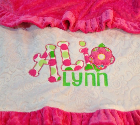 Large Baby Applique Minky Blanket Personalized with Design