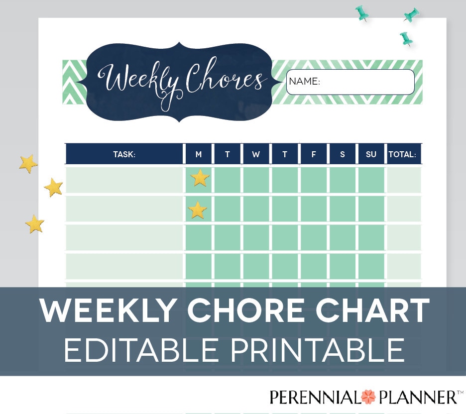 Chore Chart Printable EDITABLE PDF Kids by PerennialPlanner
