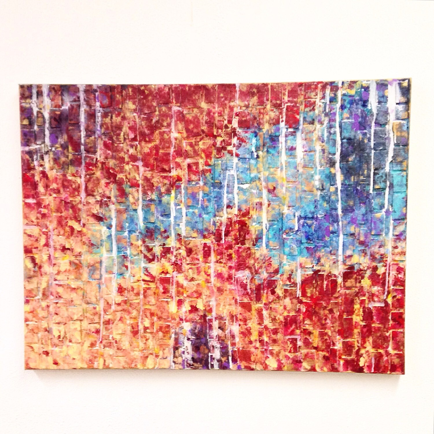 20 off Large mixed media painting textured 30x40 warm colors